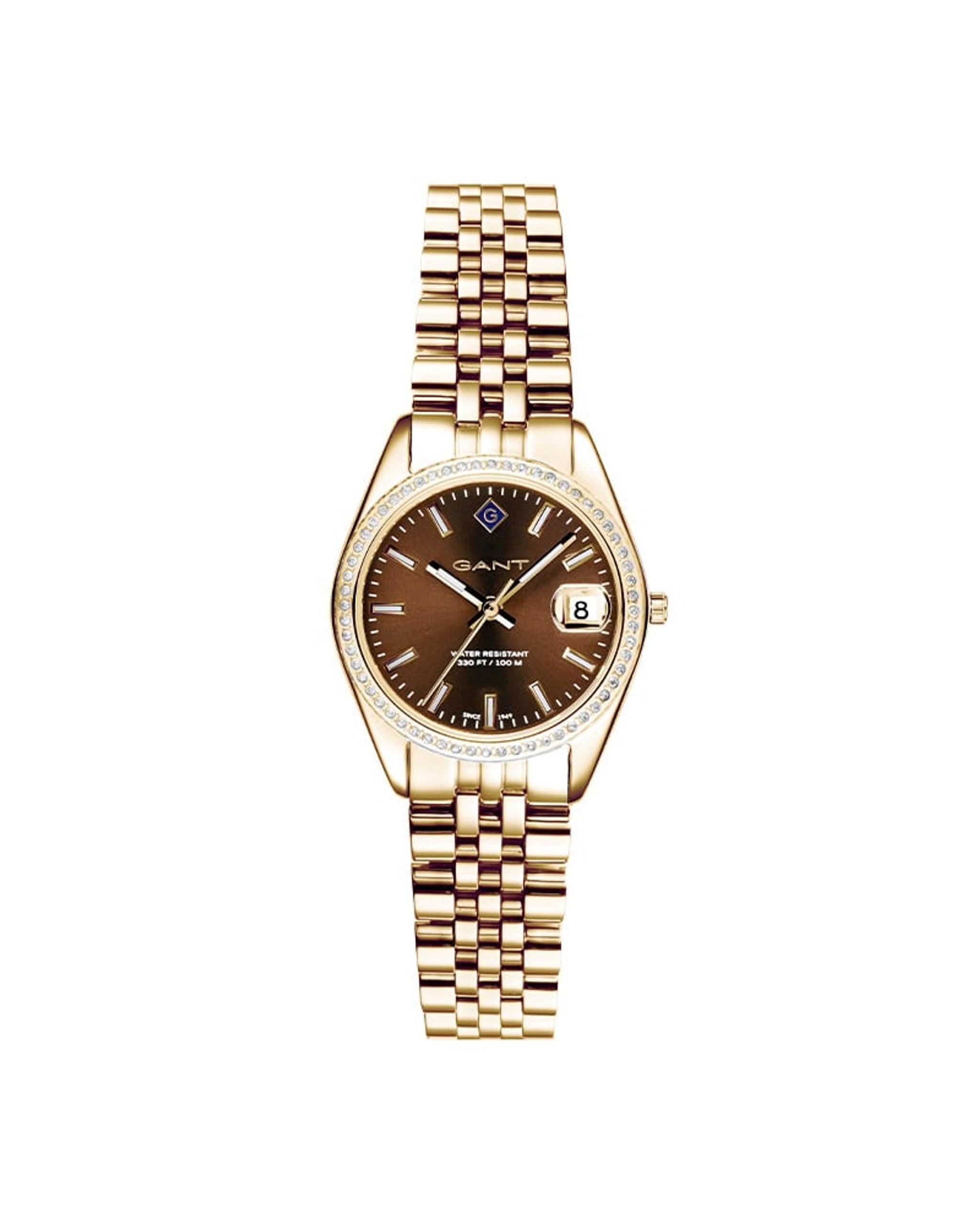 Gant Sussex Mini Bijou dameklokke i gullfarget stål med stener (28mm)
